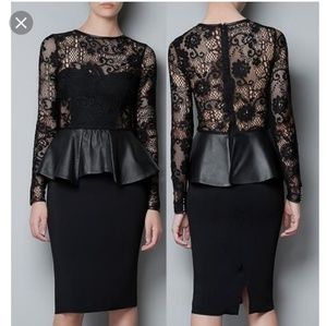 ZARA lace peplum dress in black NWOT